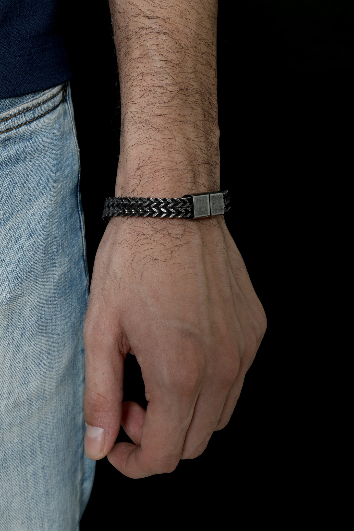 Charcoal black chain bracelet for men