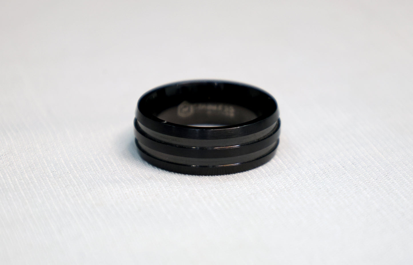 Striped black ring band for men