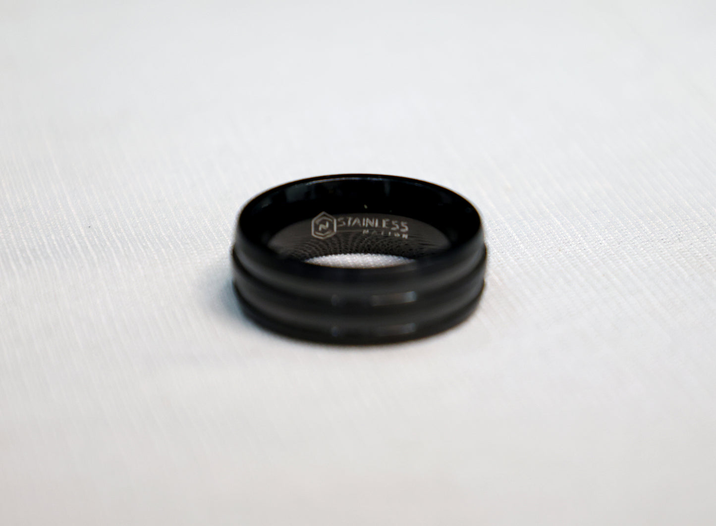 Striped black ring band for men