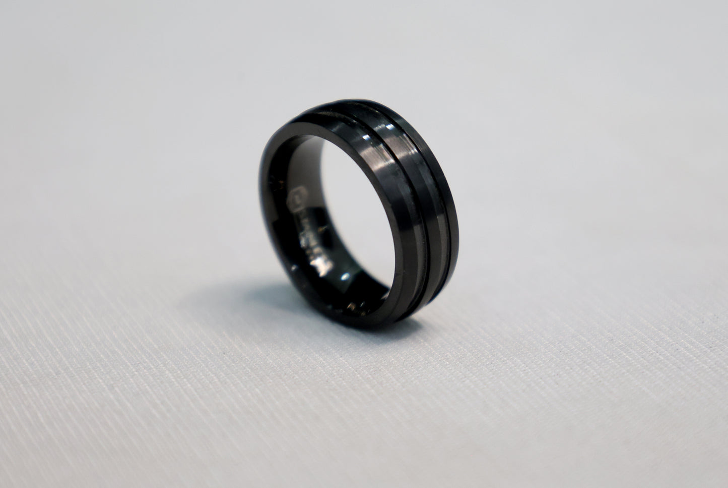 Striped black ring band for men