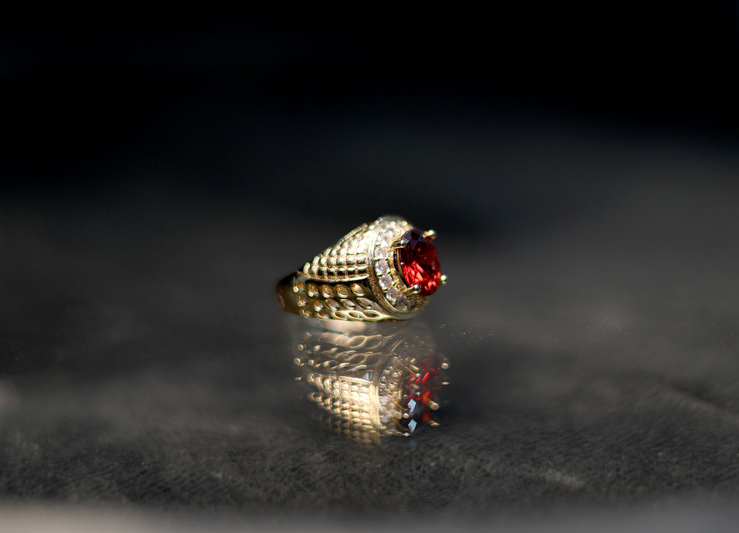 Red alert studded men ring