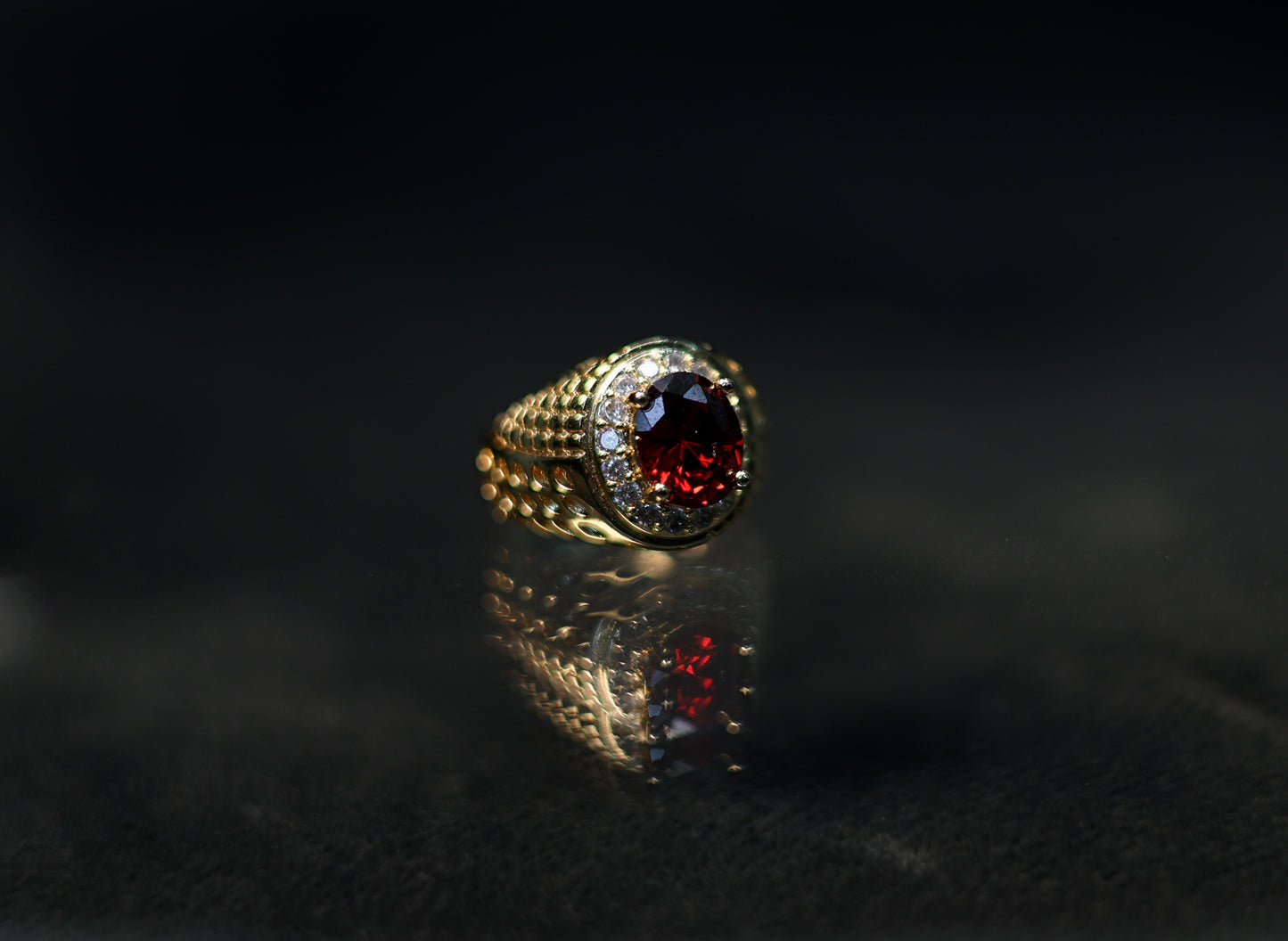 Red alert studded men ring