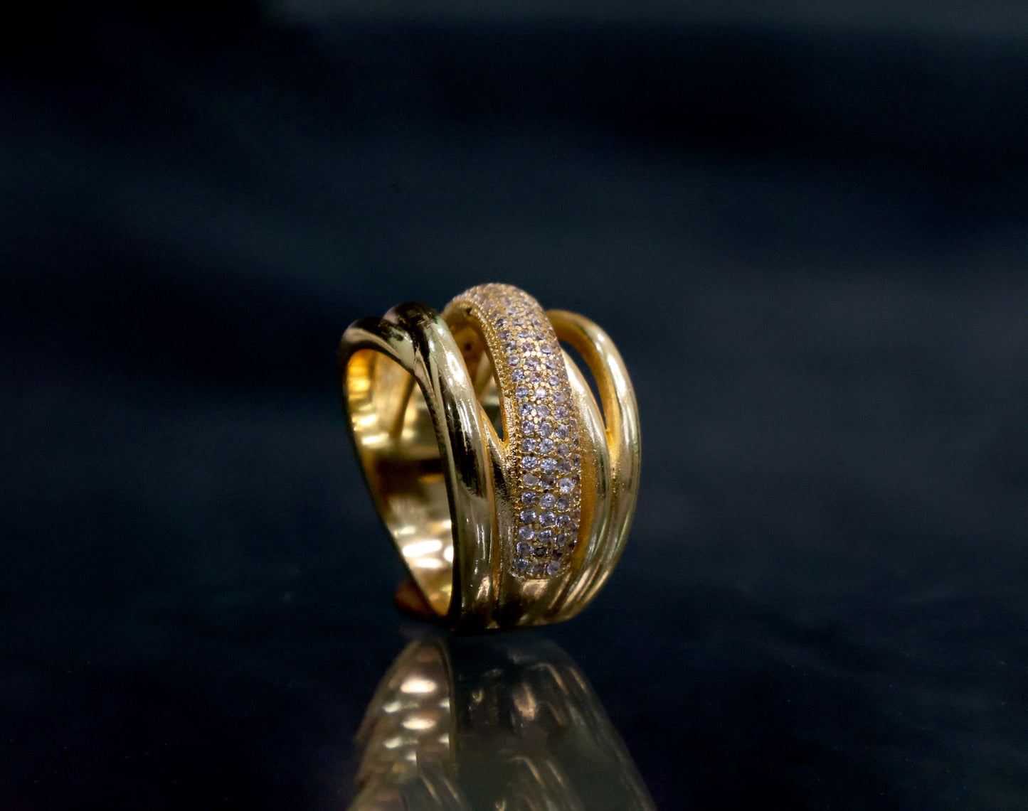 Embellished gold layered ring for women