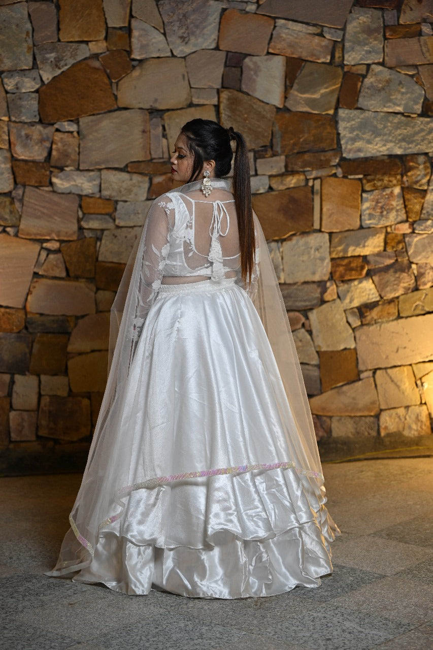 White Lehenga with hand embroidered blouse