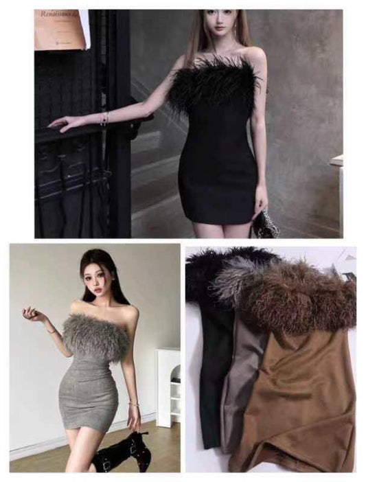 Faux Fur Tube Mini dress