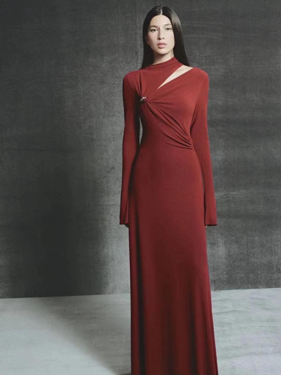 Full sleeve Neck cut long dress