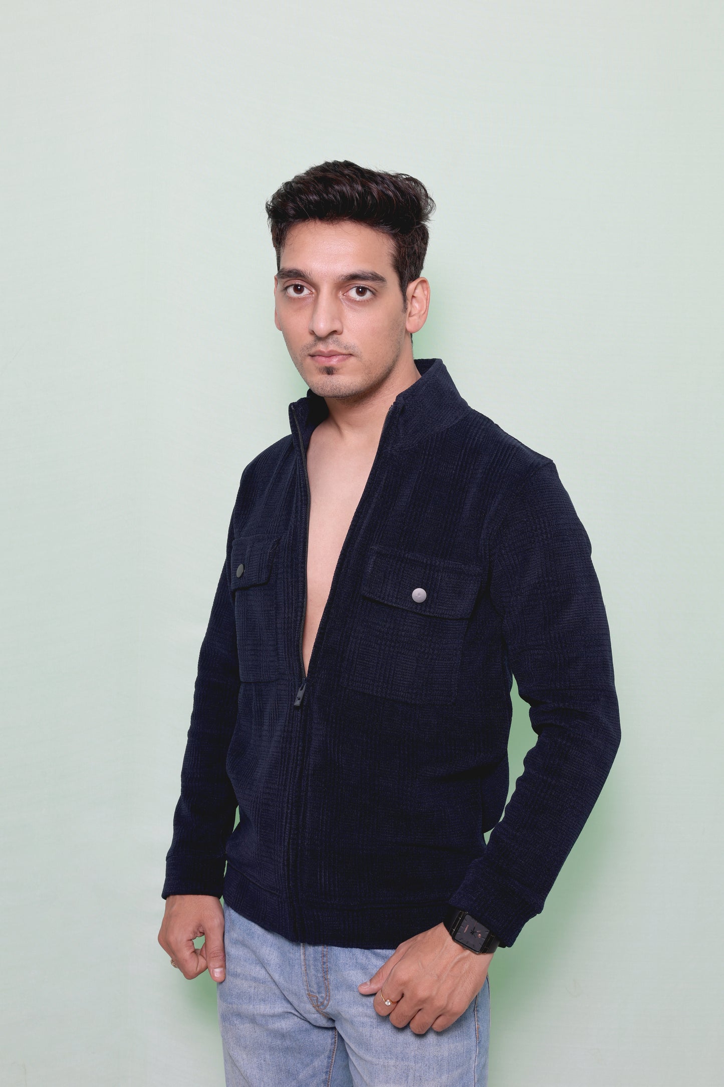 Blue Suede Double Pocket Jacket