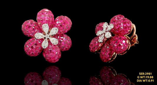 Vibrant ruby with dazzling natural diamond in center