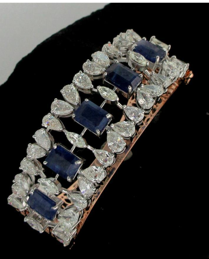 Classic 14kt gold braclet with beautiful sapphire, enhanced by dazzling fancy shape diamond