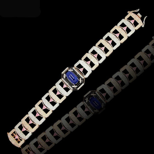 Vibrant sapphire  bracelet with sparkling  diamonds set in timeless 14kt gold